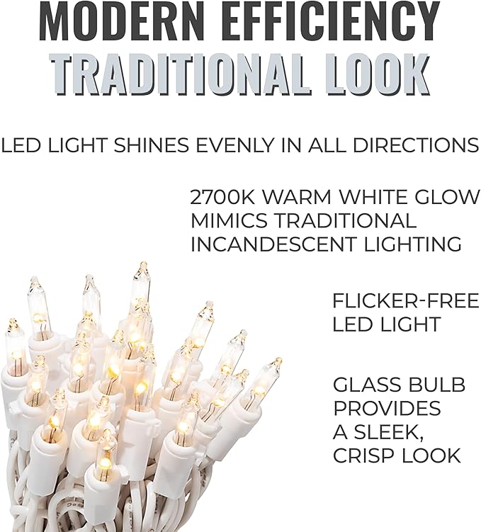612 Vermont 20 LED Clear Christmas Lights on White Wire Cord, UL Approved, Indoor and Outdoor Use, 4.75 Foot of Lighted Length, 6.1 Foot of Total Length (Pack of 2)