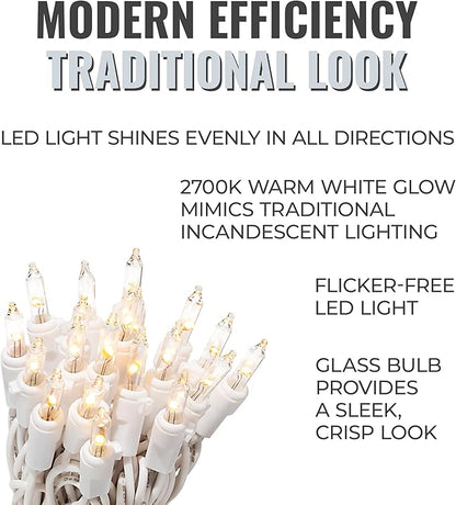 612 Vermont 20 LED Clear Christmas Lights on White Wire Cord, UL Approved, Indoor and Outdoor Use, 4.75 Foot of Lighted Length, 6.1 Foot of Total Length (Pack of 2)