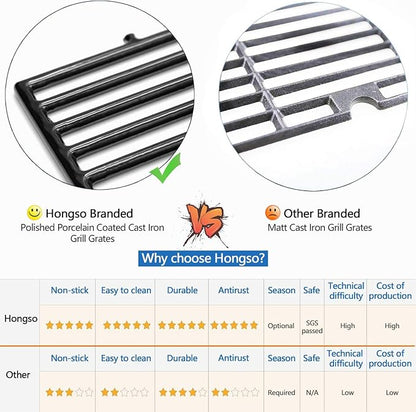 Hongso 16 7/8" Polished Porcelain Coated Cast Iron Grill Grates 463436215 Replacement for Charbroil 463420508 463440109 463439915 463434313 461471717 463436214 Thermos 461442114 Grill Models, 3-Pack