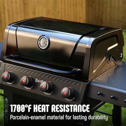 Feasto 4-Burner Gas BBQ Grill with Side Tables, 36,000 BTU Outdoor Propane Grill with Premium Enameled Coated Chamber Body & Porcelain-Enameled Grates for Deck Party & Patio BBQ, 559 Sq. In., Black