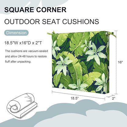 DYTXIII Set of 4 Outdoor Chair Cushions, Water Resistant 18.5"x16"x2" Square Seat Cushion for Patio Dining Chairs, High-Density Replacement Pads for Indoor Outdoor Furniture - Jungle Leaves