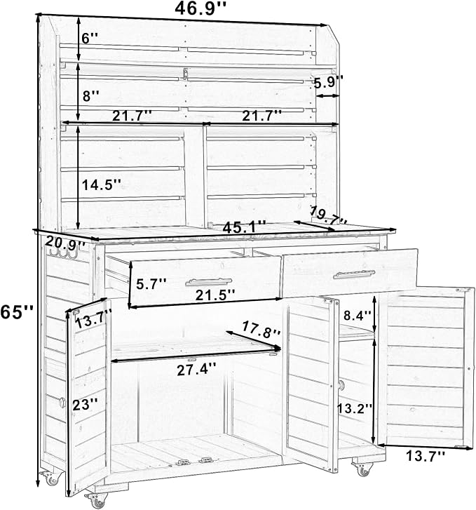 Outdoor Grill Cart with Storage Cabinet, Wood Outdoor Kitchen Island Prep Cart Grill Station for Food Prep and BBQ, Gray