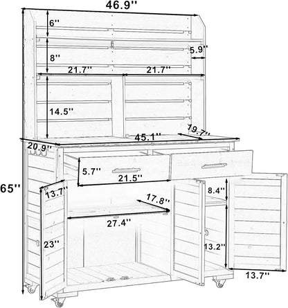 Outdoor Grill Cart with Storage Cabinet, Wood Outdoor Kitchen Island Prep Cart Grill Station for Food Prep and BBQ, Gray