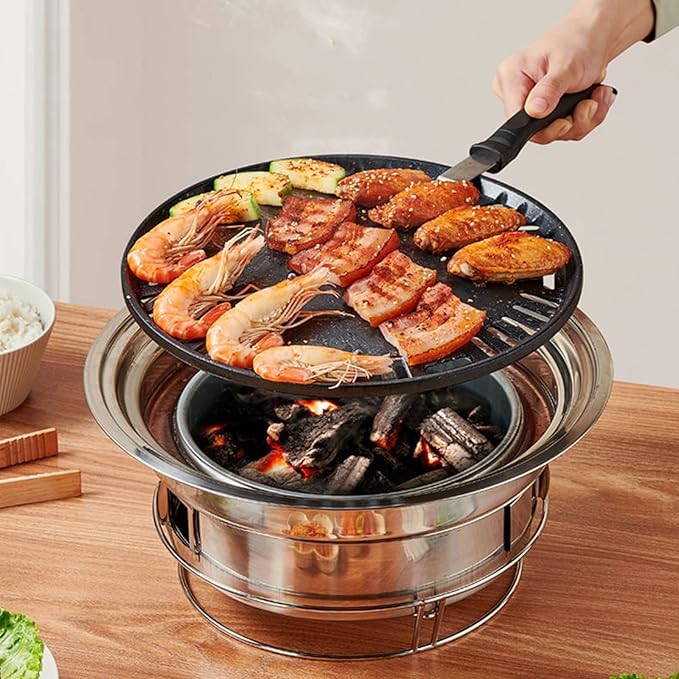 BBQ Grill Outdoor Indoor/Outdoor Charcoal Grill, BBQ Grill Camping Stove Easy to Clean with BBQ Tool Kits for Outdoor BBQ Picnic Camping Patio Backyard Cooking Outdoors Campfire Grill Grate