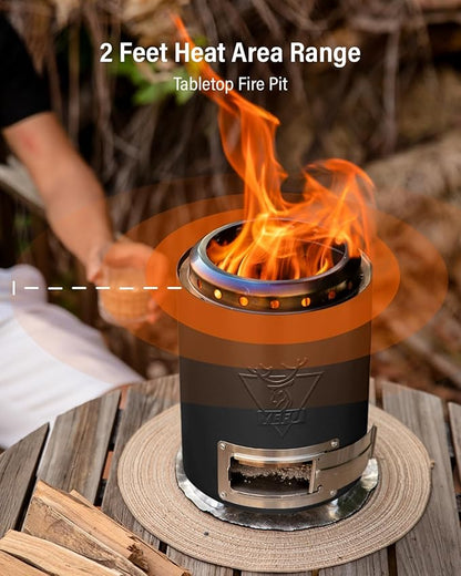 YEFU Tabletop Fire Pit 9.7 x 7.1 in, Flame Intensity Control Camping Stove for Outdoor & Patio, Fueled by Pellets or Wood, Safe Burning Table Top Firepit, with Travel Bag & 2 Mini Sticks, Black
