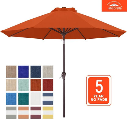 ABCCANOPY OLEFIN® 5-Year No Fading 9FT Outdoor Patio Umbrella(Orange) | Fade & UV Resistant Fabric,8 Fiberglass Ribs，Wind Vent，Crank Lift & Tilt,Outdoor Table Umbrella for Deck,Backyard,Yard