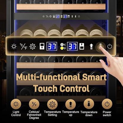 Velivi 24 Inch Dual Zone Wine Cooler Refrigerator, 179 Bottle | Built-in & Freestanding Wine Fridge, with Front Vent, Digital Touch Control, Quiet Compressor, Lock, Black