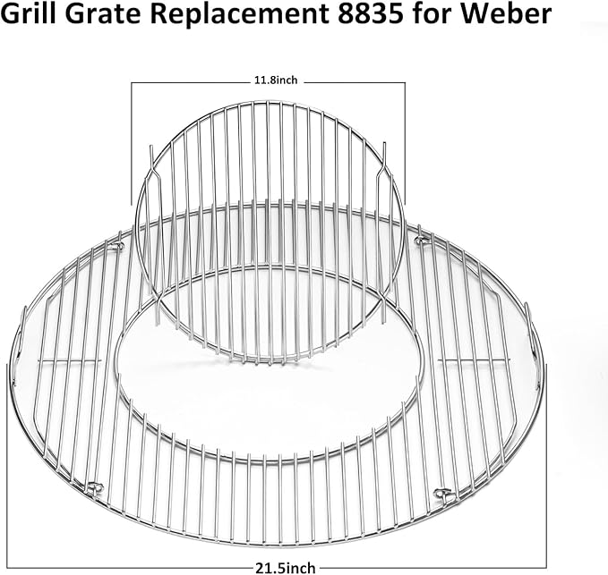 22.5” Hinged Cooking Grate for Weber, Charcoal Grill, Kettle, One-Touch Silver, Bar-B-Kettle, Master-Touch, Performer, Grill Grate Replacement Part for Weber