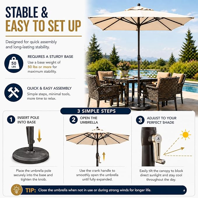 Treasure Garden 8 x 10 ft Patio Umbrella - Rectangular Market Umbrella – Auto Tilt – Black Aluminum Frame (Obravia2, Boulder)
