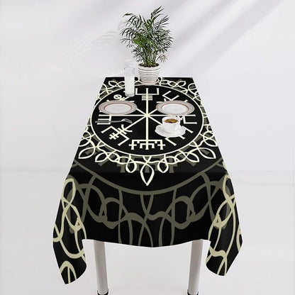 Vintage Viking Pattern Tablecloth, Viking Ancient Runic Scandinavian Celtic Seasonal Table Cloth Waterproof Wipeable Table Cover for Picnic Holiday Party Kitchen Dining 55x75