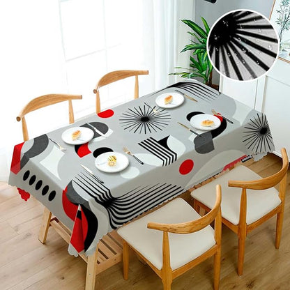 Swono 52x70 Inch Atomic Pattern Tablecloth Mid Century Atomic Geometric Farmhouse Dining Table Cloth Anti-Stain Talking Table Cover for Kitchen Dinning Room Coffee Store Red Grey