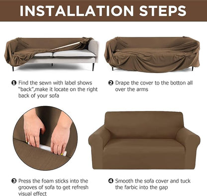Peryiter 2 Pcs Couch and Loveseat Sofa Covers,Chocolate,Milk Silk | Armchair Covers for Living Room, Sofa Cushion Slipcover 2/3 Seater, Furniture Protector, Polyester and Spandex, Washable