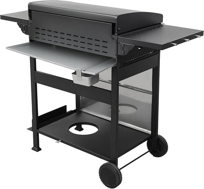 4-Burner Propane Gas BBQ Grill, SS Plancha, 49200BTU Output With Wire Enamel Cooking Grids For Outdoor Barbecue, Foldable Side Table, Hanging Basket, Stainless Steel