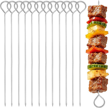 20 PCS 14 Inch Stainless Steel BBQ Kabob Skewers, Metal Kebob Sticks Reusable Grilling Skewers for Turkey, Shrimp, Chicken, Fruit, Vegetable, Meat, Beef