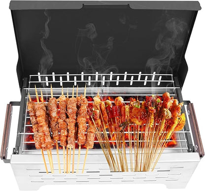 Portable Charcoal Grill, Folding Camping Grill, Barbecue Desk Tabletop Outdoor Stainless Steel Smoker BBQ for Camping, Picnics, Gatherings, Parties, And Traveling