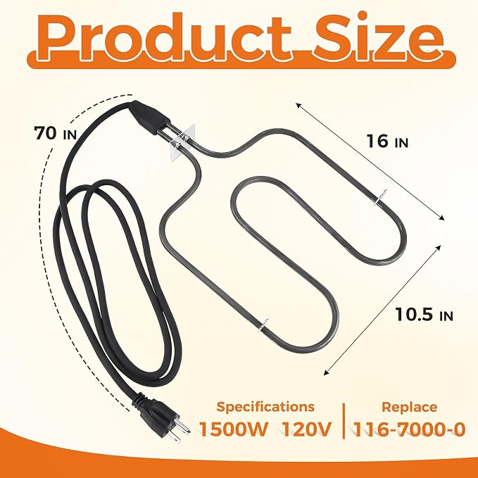 116-7000-0 Electric Heating Element | Compatible with Brinkmann Gourmet Electric Smoker - SmokeN Grill 810-5290-5 810-5290-C 810-7080-K 810-7090-S Heating, 1500 W