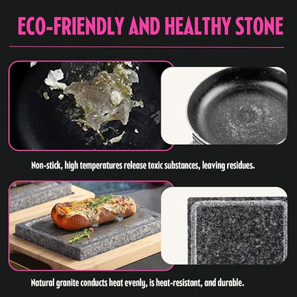 Artestia Steak Stone Grill Set with 2 Natural Steak Stones & 1 Bamboo Tray – Restaurant-Style Hot Stone Cooking Set for Sizzling Steak, BBQ, Hibachi, Indoor Tabletop Grilling
