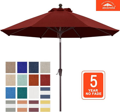 ABCCANOPY OLEFIN® 5-Year No Fading 9FT Outdoor Patio Umbrella(Burgundy) | Fade & UV Resistant Fabric,8 Fiberglass Ribs，Wind Vent，Crank Lift & Tilt,Outdoor Table Umbrella for Deck,Backyard,Yard