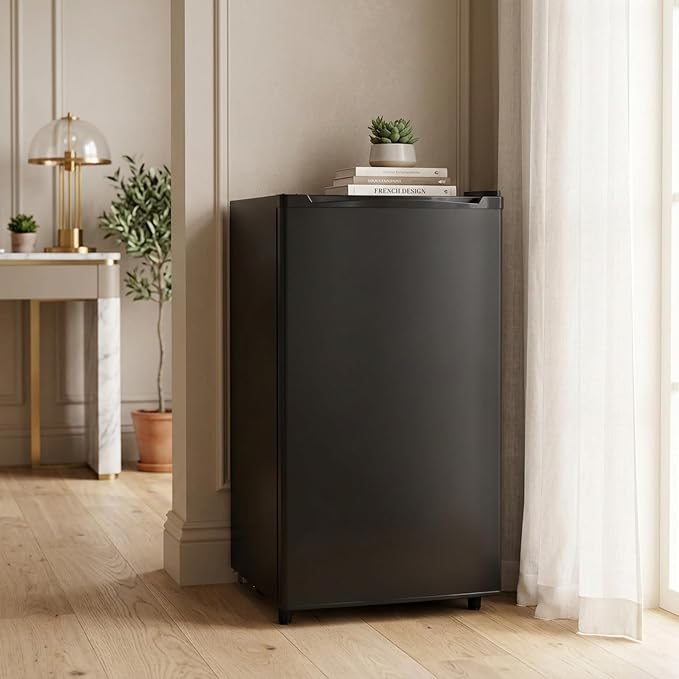 3.2 Cu.Ft Mini Fridge with Freezer, 1 Door Small Refrigerator with Adjustable Thermostat Energy-efficient Low Noise, Compact Fridge for Bedroom, Office, Dorm, Black