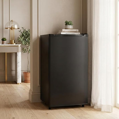 3.2 Cu.Ft Mini Fridge with Freezer, 1 Door Small Refrigerator with Adjustable Thermostat Energy-efficient Low Noise, Compact Fridge for Bedroom, Office, Dorm, Black