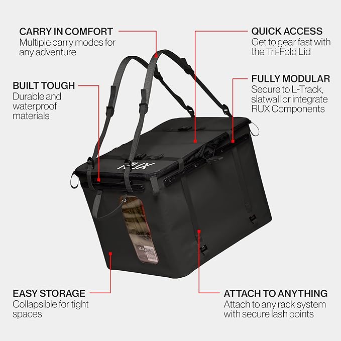 RUX 70L Collapsible Gear Box (Black) - Modular Adventure Storage Solution For Camping Storage, Overlanding, Off-road And Van Life - Weatherproof, Durable and Multifunctional