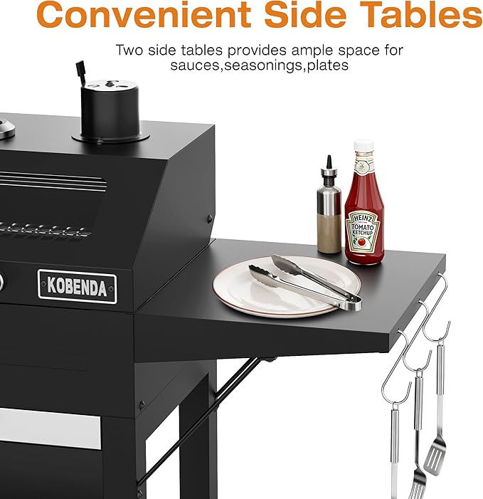 Charcoal Grills with Side Tables and Bottle Opener, Barbecue BBQ Grill with Glass Cover for Outdoor Picnic Backyard Patio and Parties, 20inch Black