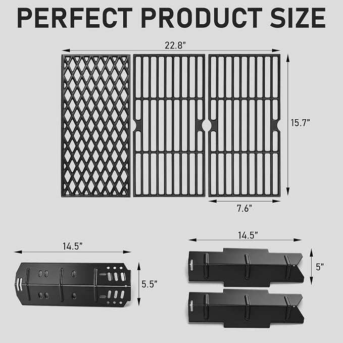 Utheer Grill Replacement Parts for Dyna-Glo DGF371CRP-D DGH373CRP-D 3 Burner Gas Grill, Cast Iron Grill Grates & Porcelain Steel Heat Plates, Heavy Duty Dyna-Glo Grill Accessories