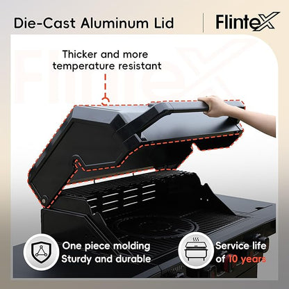 Flintex 5-Burner Propane/Natural Convertible Gas Grill with Infrared Searing Side Burner, Outdoor BBQ Grill with 60000 BTU Output,Enameled Cast Iron Grates & Griddle for Barbecue