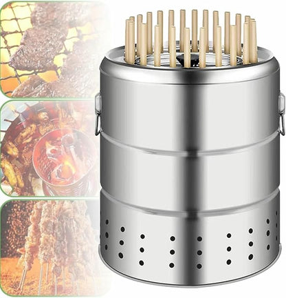 Portable Smokeless Charcoal Grill - Stainless Steel BBQ Grill with Kabob Skewers & Tools for Outdoor Cooking Tailgating Picnics & Backyard Bbqs.