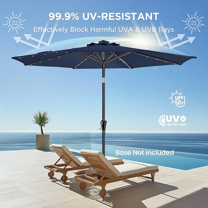 HOMSHADE 9ft Solar Patio Umbrella - Solar Lights LED Lighted Outdoor Market Table Umbrella, UPF50+ UV Protection with Push Button Tilt, Crank for Pool Deck and Garden (Navy Blue)
