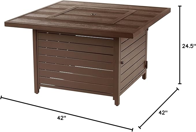 Oakland Living Square 42 in. x 42 in. Aluminum Propane Fire Pit Table with Glass Beads, Two Covers, Lid, 57,000 BTUs in Brown Finish