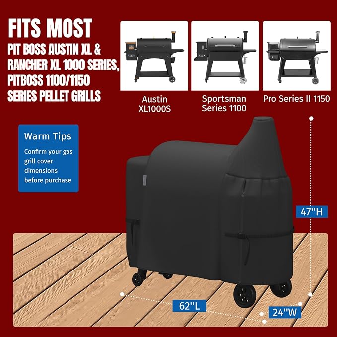 SHINESTAR Grill Cover for Pit Boss Austin XL&Rancher XL, 900D Oxford Fabric | Waterproof Tear‑Resistant, Fits PB1000D3,1000S,1100 Pro,1150 & Z Grill 1000 Pellet Grills, 62x24x47 in