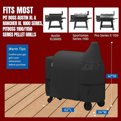 SHINESTAR Grill Cover for Pit Boss Austin XL&Rancher XL, 900D Oxford Fabric | Waterproof Tear‑Resistant, Fits PB1000D3,1000S,1100 Pro,1150 & Z Grill 1000 Pellet Grills, 62x24x47 in