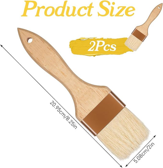2 Pcs 2 inch Pastry Brush Bristle Basting Brushes Cooking Baking BBQ Oil Brush Food Brushes for Cooking Butter Oil Egg Marinade Grilling Durable Kitchen Marinade Butter Culinary Utensil