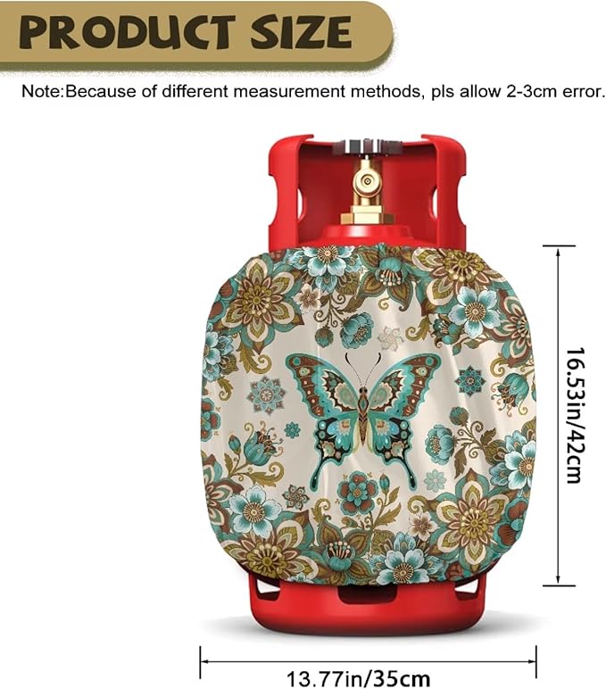 Boho Mandala 20lb Propane Tank Covers Butterfly Gas Cover Fits Standard 20 lb Tank Cylinder Heavy Duty Outdoor Grill Accessories Gift for Holiday