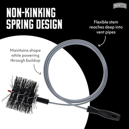 Brushtech Pellet Stove Cleaning Brush Kit - 10-Foot Non-Kinking Spring Brush for 3-Inch Vent Pipes with Bonus Steel Ash Brush - Safe Airflow Maintenance for Stove Pipes