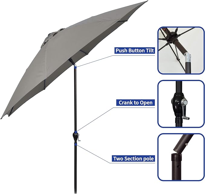 Sunline 9 ft Patio Umbrella with Crank & Push Button Tilt, Outdoor Market Umbrella with UV Protection & Wind Vent and Fiberglass Ribs, Metal Frame for Deck, Pool & Table, Taupe