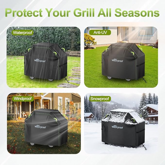 Grill Cover, 65 inch BBQ Grill Cover for Outdoor Grill, 420D Waterproof Fabric, UV & Fade Resistant, All-Weather Barbecue Gas Grill Cover with Handles, Straps & Adjustable Drawstring