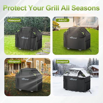 Grill Cover, 65 inch BBQ Grill Cover for Outdoor Grill, 420D Waterproof Fabric, UV & Fade Resistant, All-Weather Barbecue Gas Grill Cover with Handles, Straps & Adjustable Drawstring