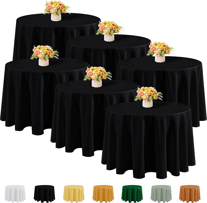 Fitable 6 Pack Black Round Tablecloths - 120 Inches in Diameter | Wrinkle & Stain Resistant, Washable Polyester Fabric Cloth Cover, For Wedding Party Banquet Formal Events Halloween
