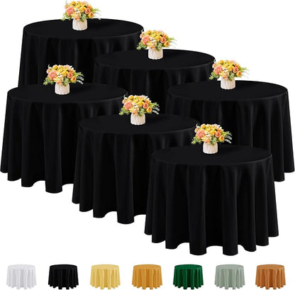 Fitable 6 Pack Black Round Tablecloths - 120 Inches in Diameter | Wrinkle & Stain Resistant, Washable Polyester Fabric Cloth Cover, For Wedding Party Banquet Formal Events Halloween