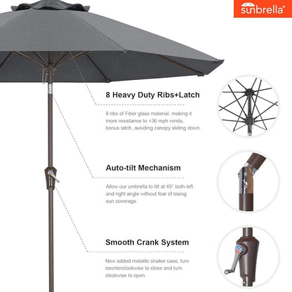 ABCCANOPY 10-Year No Fading 9FT Patio Umbrella, Acrylic Outdoor Table Umbrella with 8 Sturdy Ribs for Deck, Backyard, Garden, Yard (Grey)