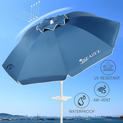 Seazul 6.5ft Sun Shade Umbrella, Portable Umbrella with Stand for Sports, Water Weight Bag, Adjustable and Lightweight, Sun Protection, Blue