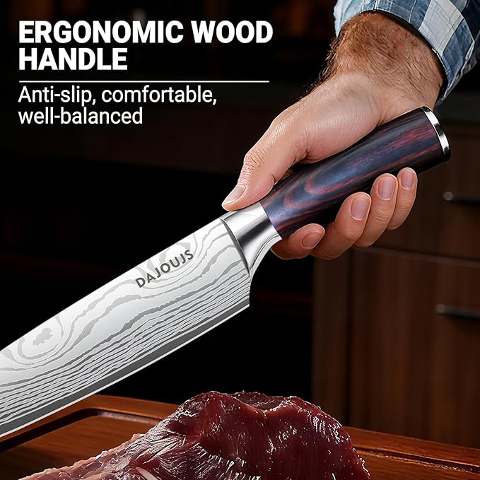 Chef Knife 8 Inch Kitchen Knife - Ultra Sharp Japanese High-Carbon Steel Chefs Knife, Professional Cooking Knives with Ergonomic Wood Handle & Gift Box