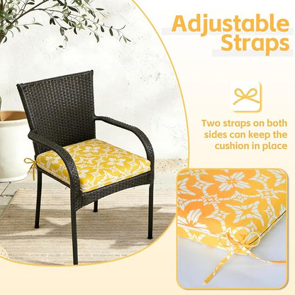 COZYVIDA Outdoor Chair Cushions Set of 4, 20"x20" Square Seat Pads with Tie Straps and YKK Zippers, 30D High-Density Foam, Water-Resistant Fabric,UV-Resistant 1000+ Hrs