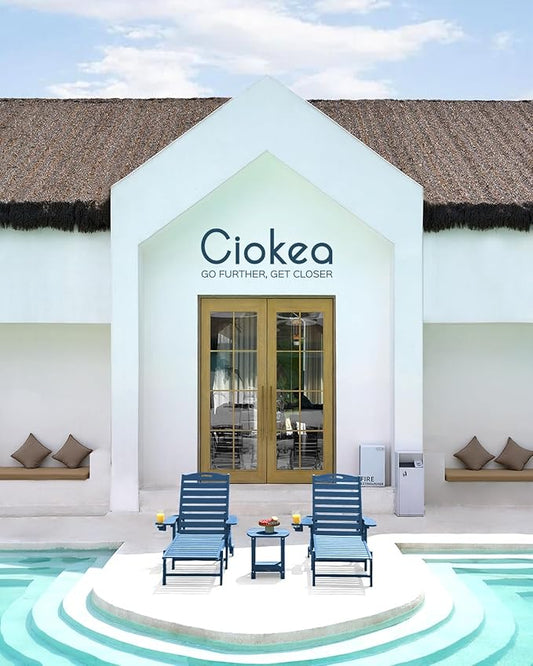 Ciokea Lounge Chair Outdoor Set of 4, Oversized Chaise Lounge Chair with 5 Positions, HDPE, Patio Lounge Chairs with Wheels & Cup Holder for Lawn, Pool, Deck, Poolside, Navy Blue