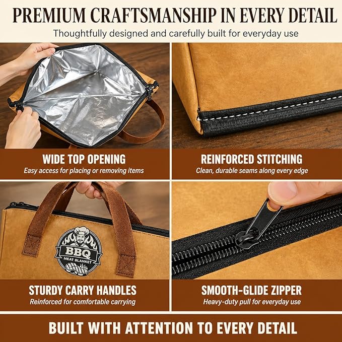 BBQ Blanket for Resting Meat – 21" 5-Layer Insulated Meat Resting Bag for Brisket, Turkey & Chicken | Food Warmer Bag for Smoking | BBQ Gifts for Men, Dad, Husband & Boyfriend