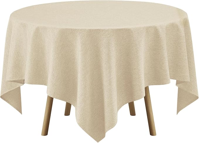 Decorelia Faux Linen Square Tablecloth for Dining Room,Waterproof Texture Decorative Farmhouse Rustic Table Cloth for Indoor Outdoor Party, Holiday, Banquet Picnics, Patio,70 x 70 Inch (Square),Beige