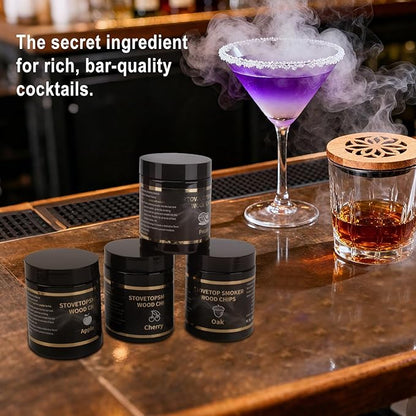 BORUIT Wood Chips for Smoker – 4 Flavors Apple, Cherry, Pecan & Oak – Natural Smoking Wood Chips for Whiskey, Bourbon, Drinks, Food and Cocktail Smoker Gift