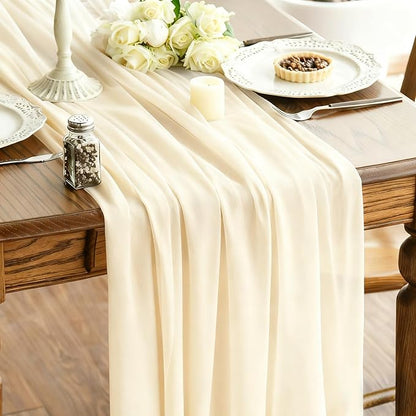 Ivory Sheer Chiffon Table Runner 35x120 Inches for Wedding Party Thanksgiving Christmas Dining Table Decor